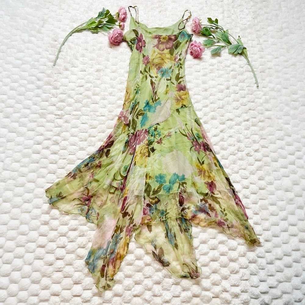 Vintage Italian Chiffon Floral Beaded Dress - image 5