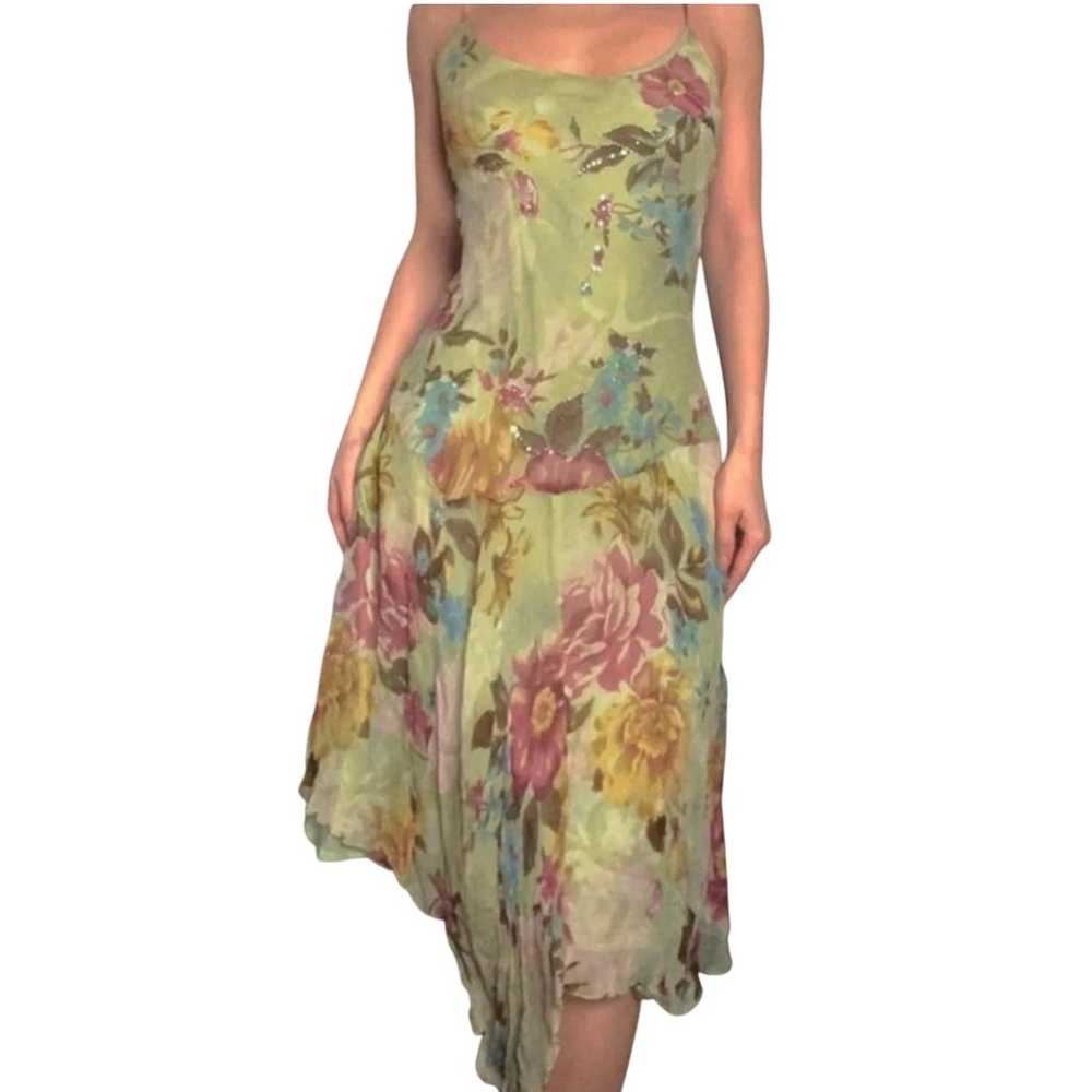 Vintage Italian Chiffon Floral Beaded Dress - image 6