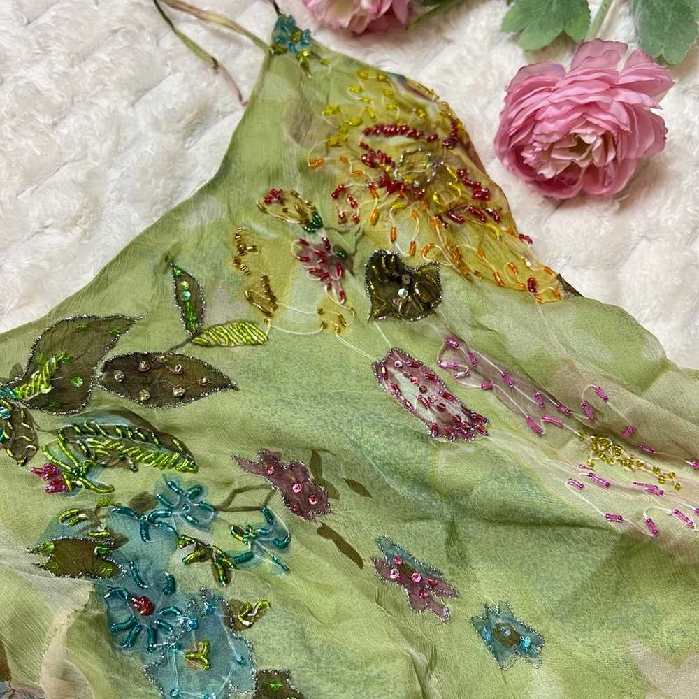 Vintage Italian Chiffon Floral Beaded Dress - image 7