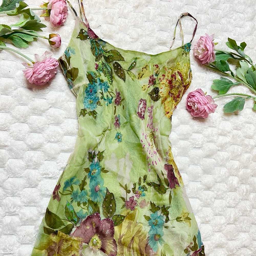 Vintage Italian Chiffon Floral Beaded Dress - image 8