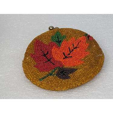 Vintage Beaded Coin Purse With Leaves - image 1