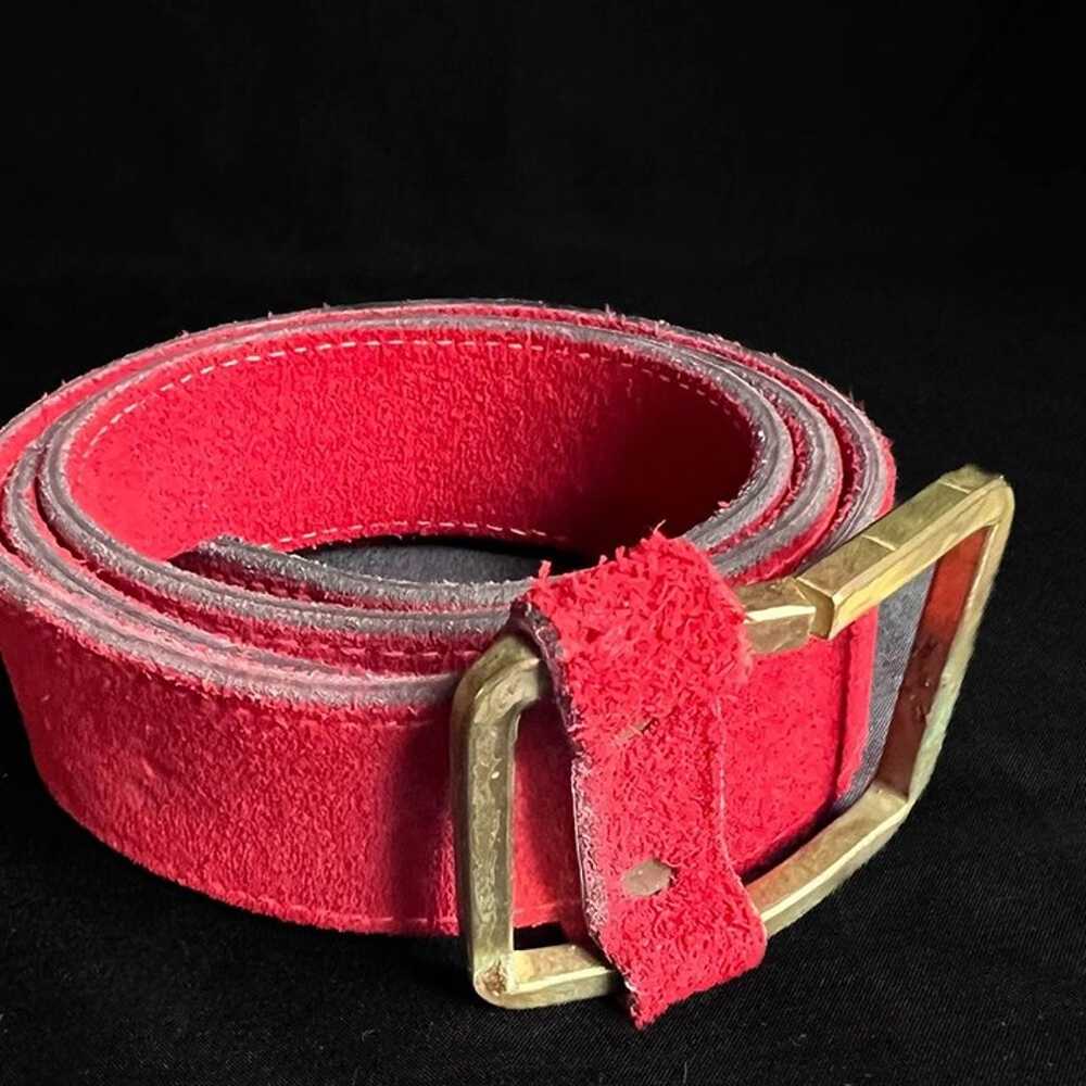 Vintage Brass and Suede Belt Red M-L - image 1