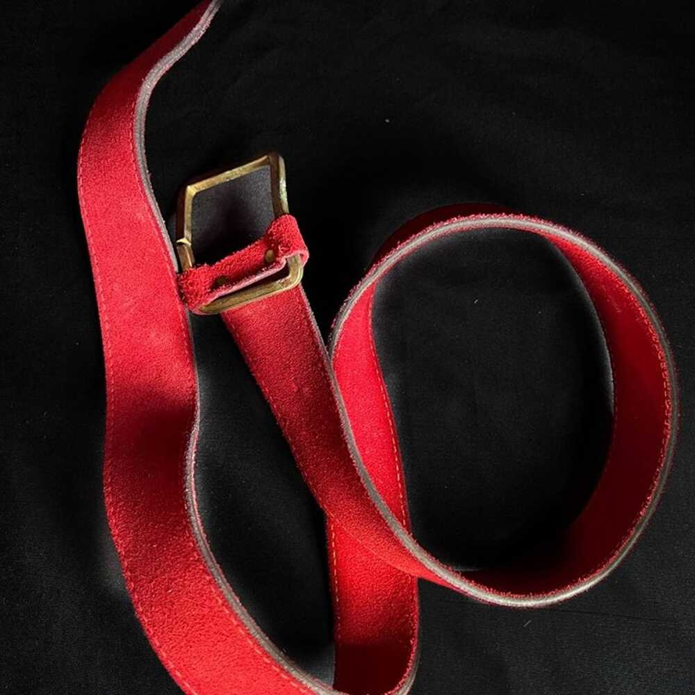 Vintage Brass and Suede Belt Red M-L - image 2