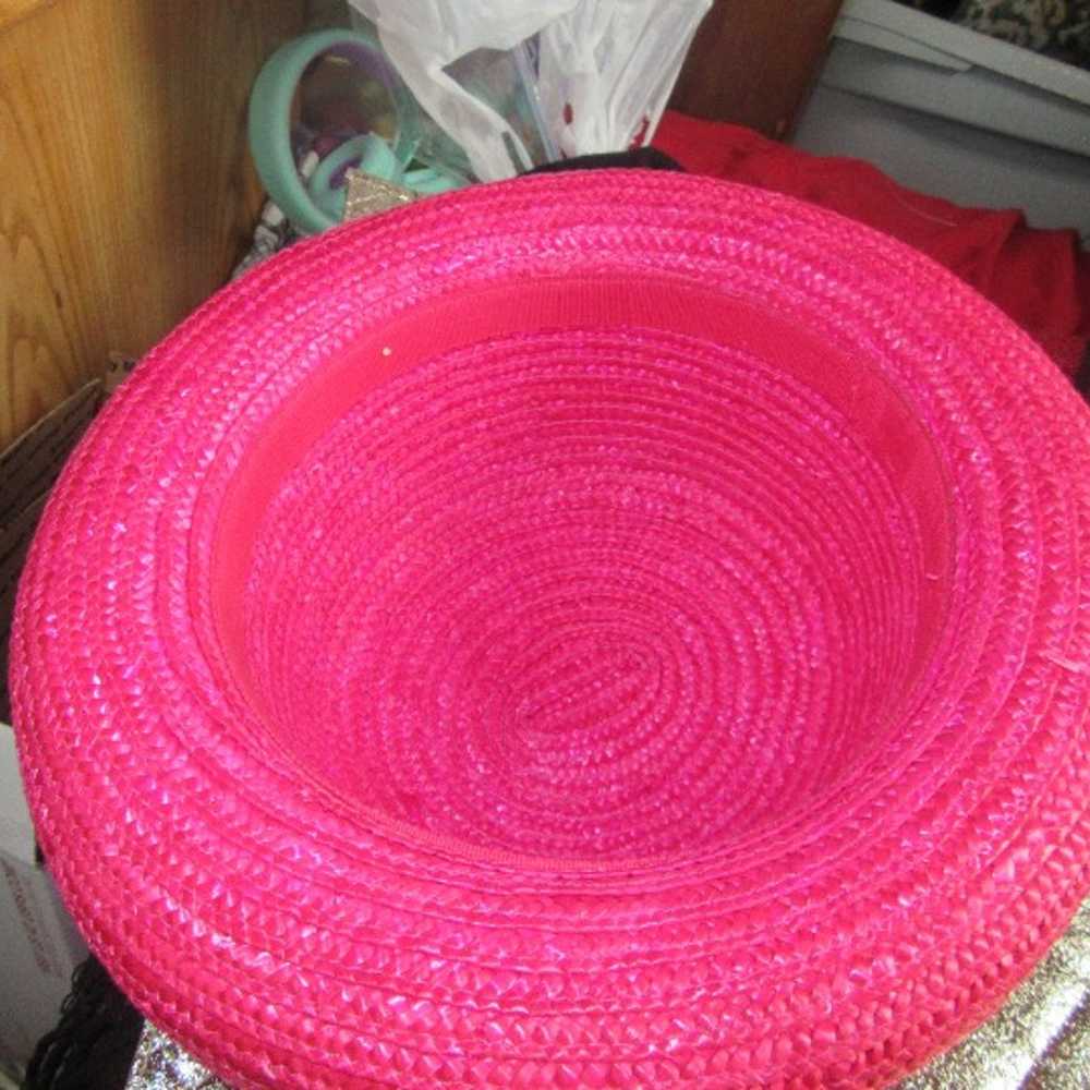 VINTage hot pink womens straw hat - image 2