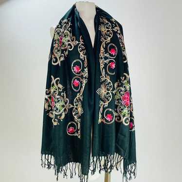 Vintage Floral Embroidery Sequin scarf