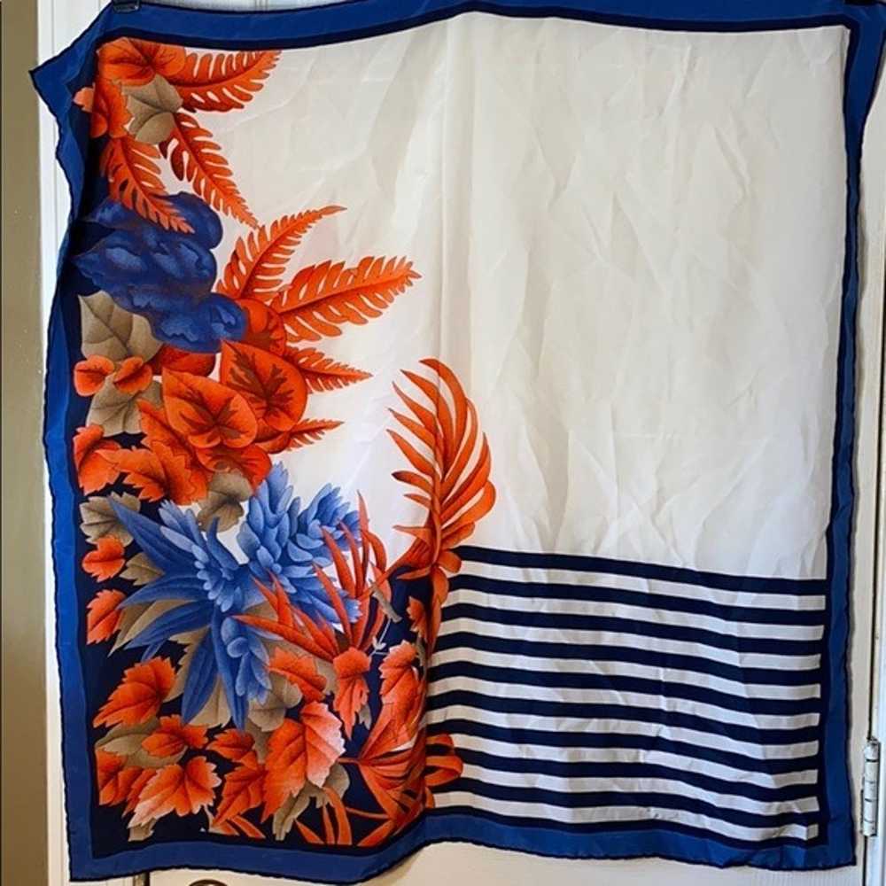 Vintage Hand Rolled Silk Floral Nautical - image 1