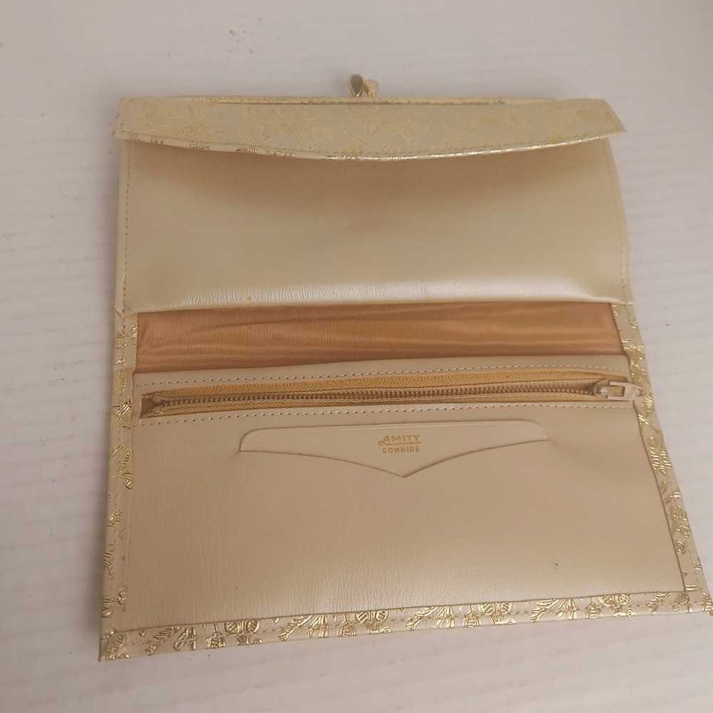 Vintage Leather wallet/ clutch purse ivory/ gold - image 3