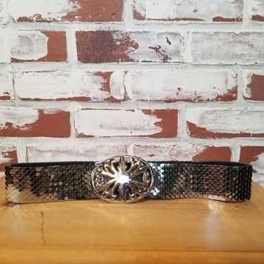 Vintage Silver Metal Scales Stretch Belt