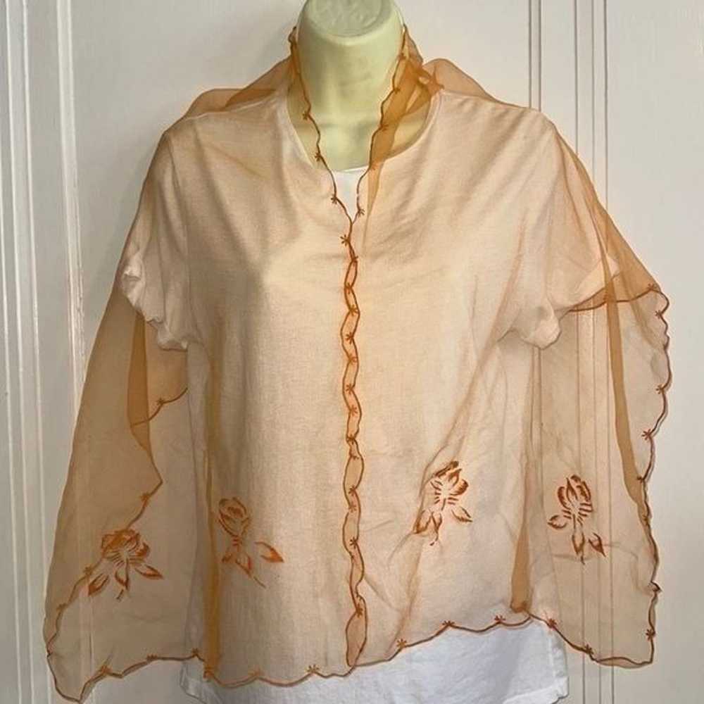 Vintage 60s long orange chiffon scarf with emboss… - image 2