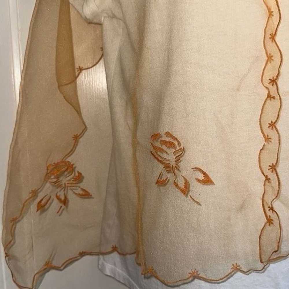 Vintage 60s long orange chiffon scarf with emboss… - image 3