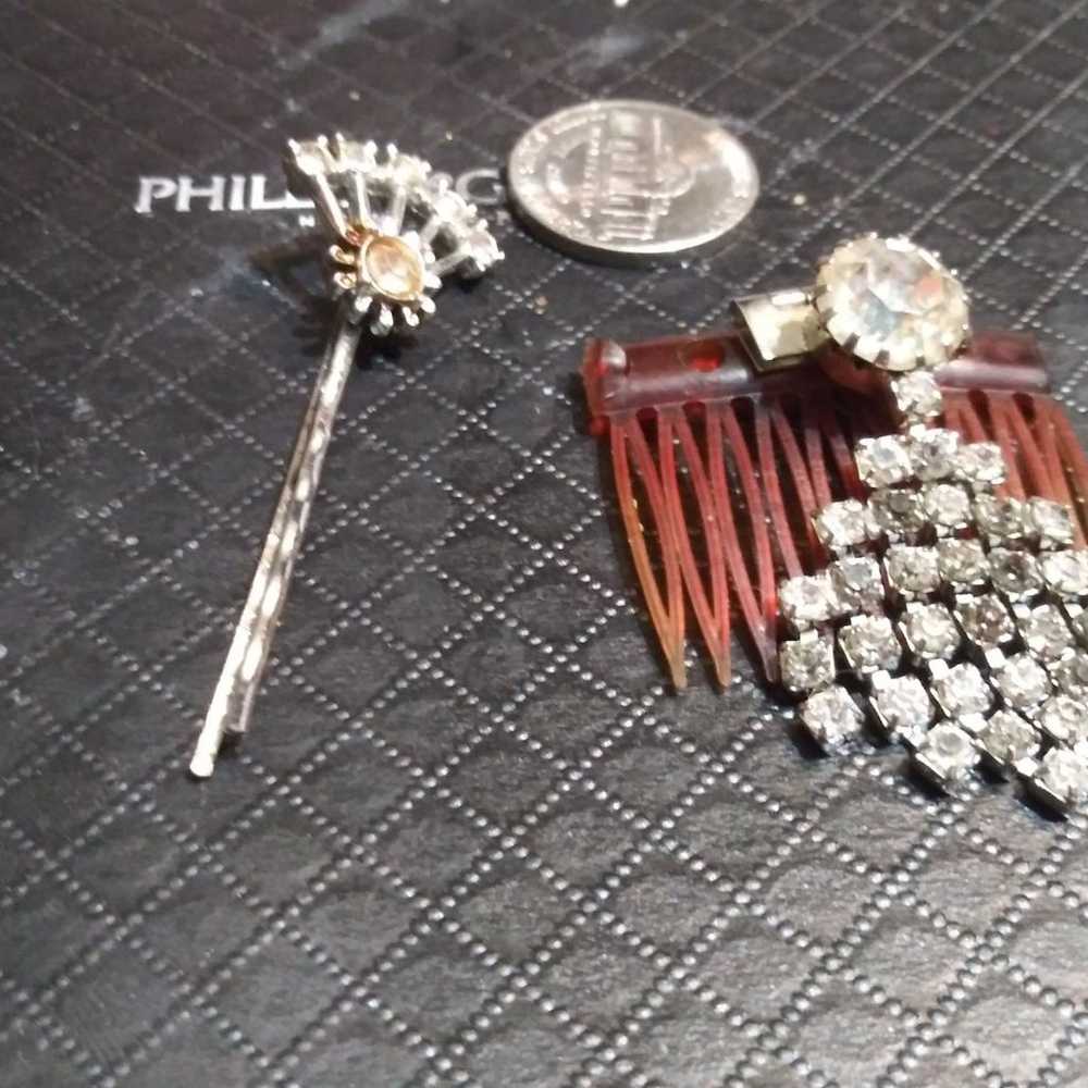 LOT OF 2 VINTAGE RHINESTONE HAIR ACCESOR - image 2