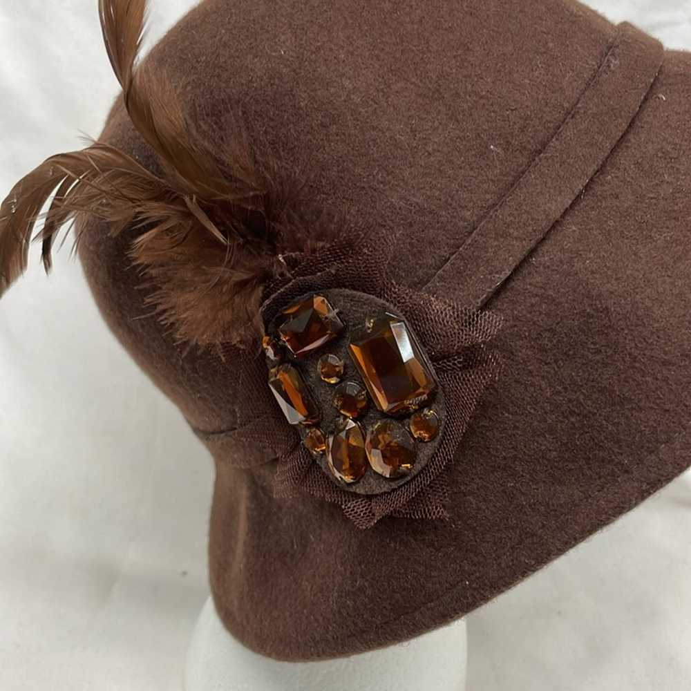 Vintage 100% wool feather and jeweled winter hat … - image 4