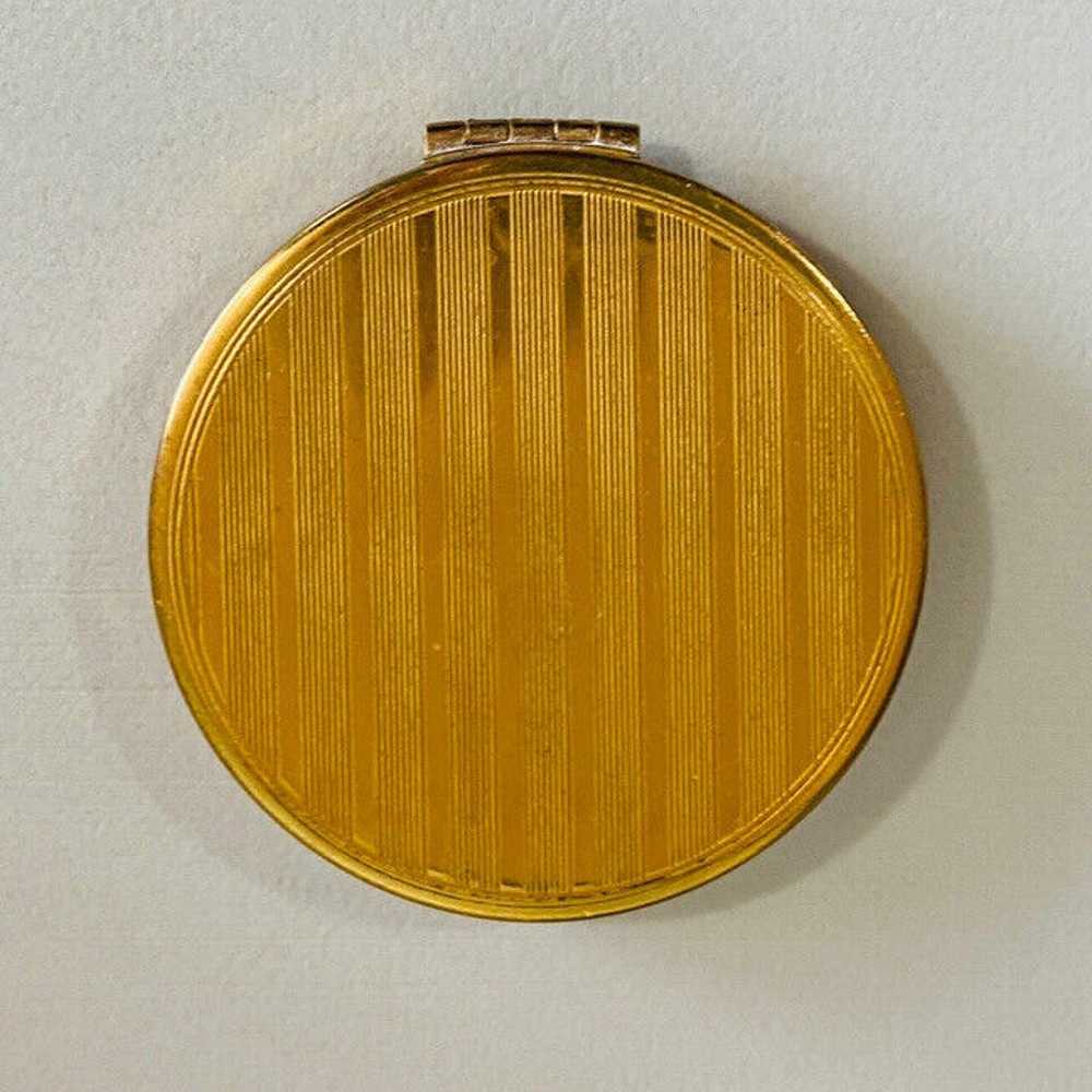 Gold Tone Powder Compact EMPTY Compact Pinstripe … - image 3