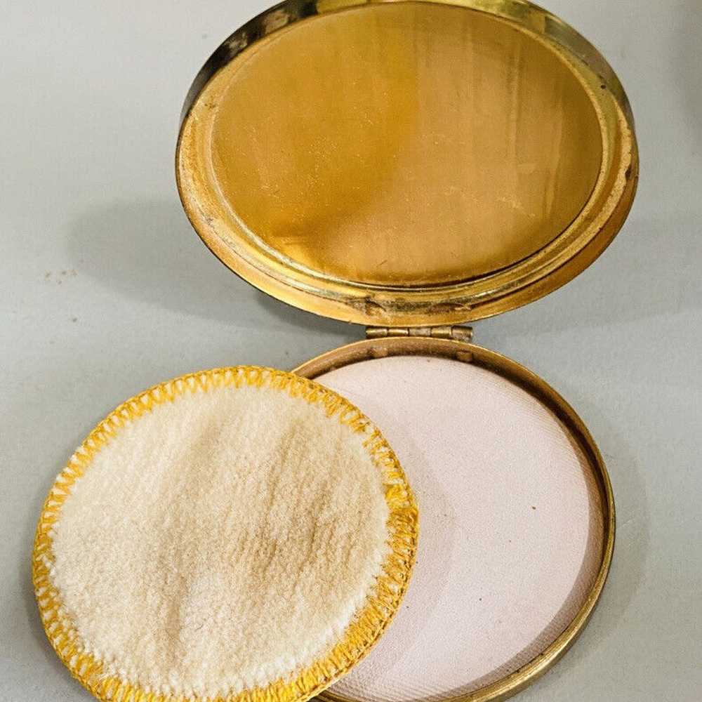 Gold Tone Powder Compact EMPTY Compact Pinstripe … - image 4