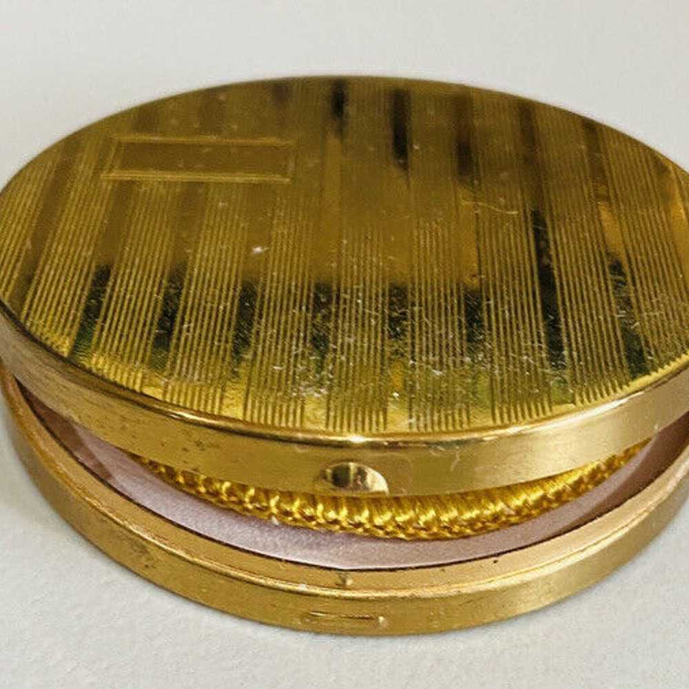 Gold Tone Powder Compact EMPTY Compact Pinstripe … - image 6