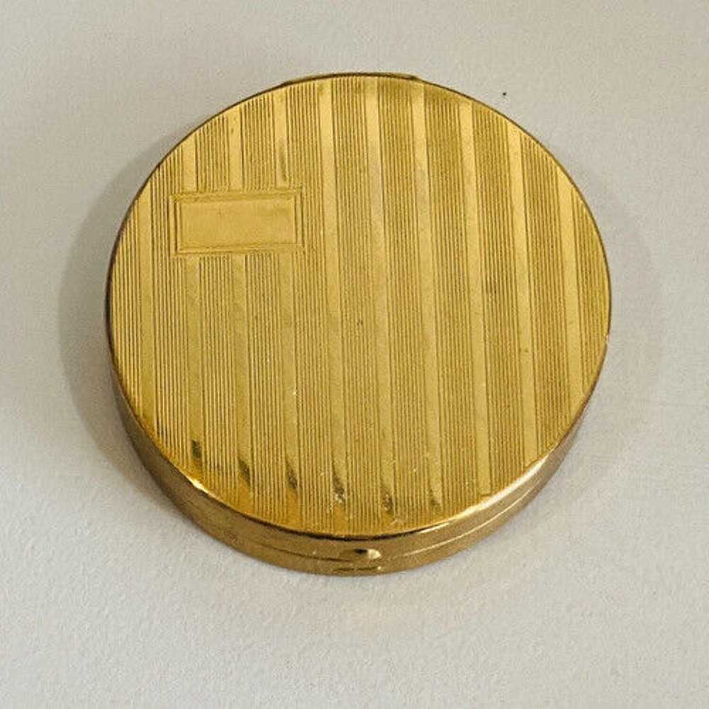 Gold Tone Powder Compact EMPTY Compact Pinstripe … - image 7