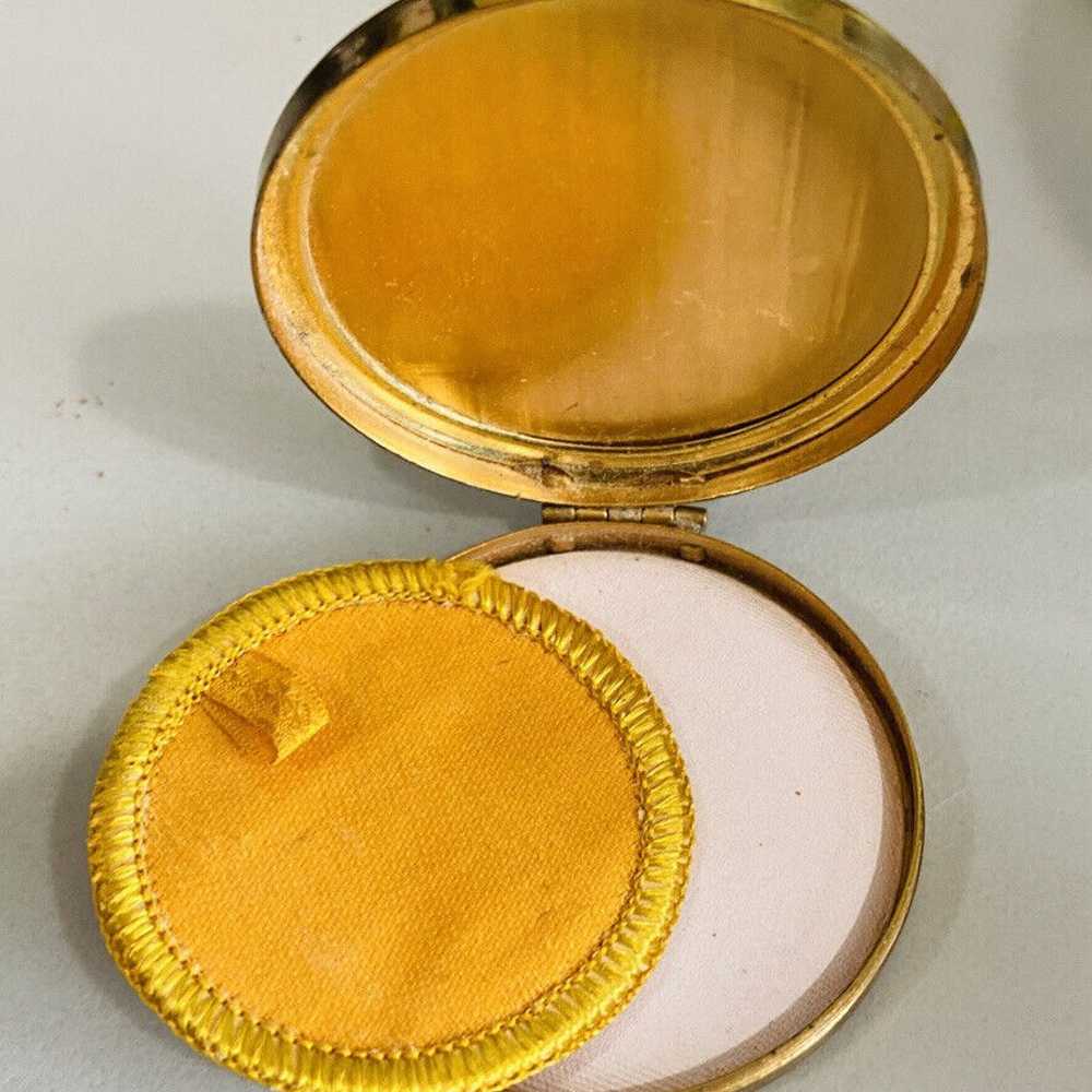 Gold Tone Powder Compact EMPTY Compact Pinstripe … - image 8