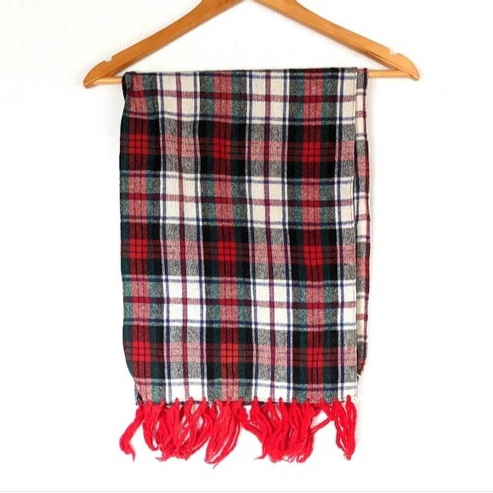 VINTAGE tartan blend wool blend fringe scarf - image 1