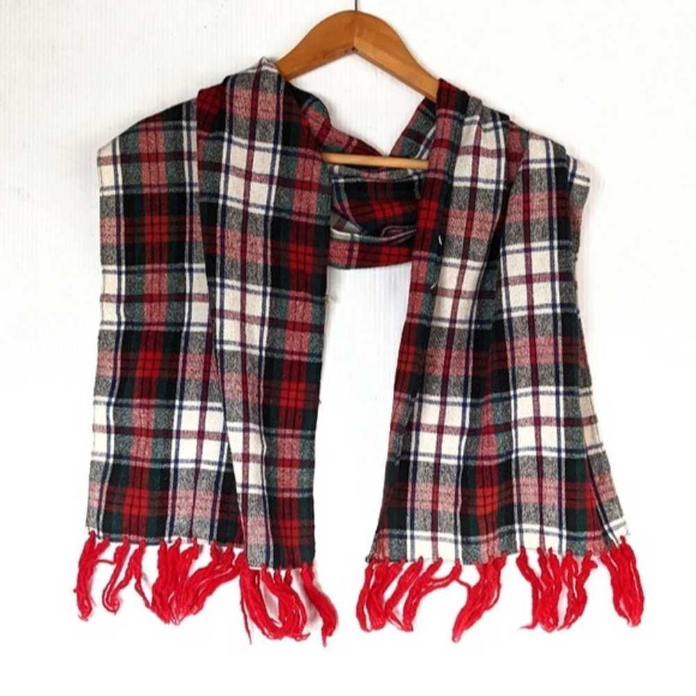 VINTAGE tartan blend wool blend fringe scarf - image 2