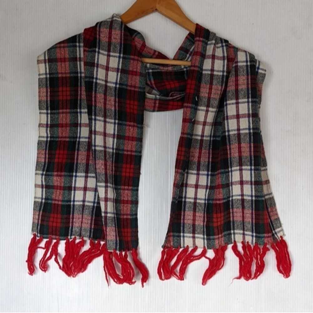 VINTAGE tartan blend wool blend fringe scarf - image 4