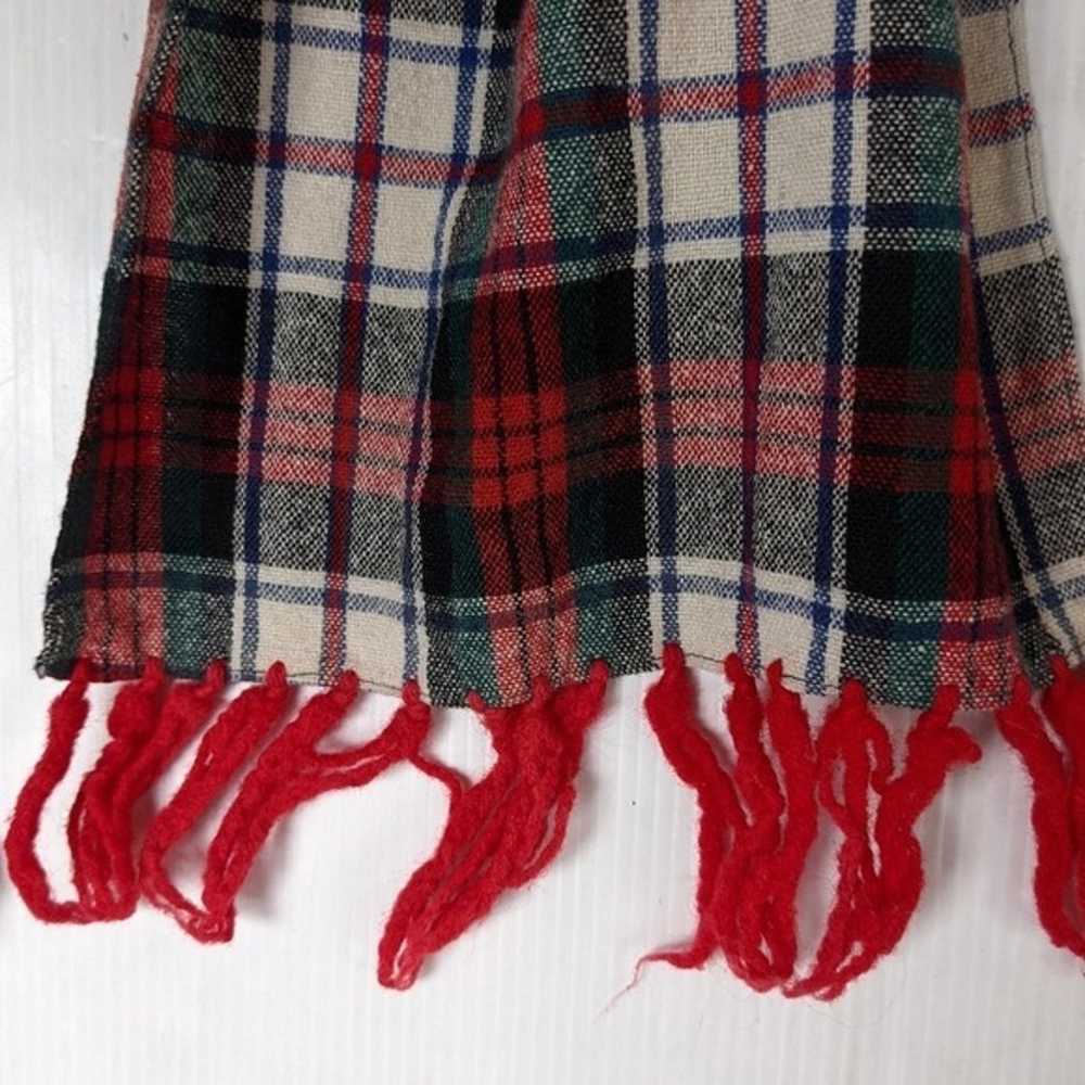 VINTAGE tartan blend wool blend fringe scarf - image 7