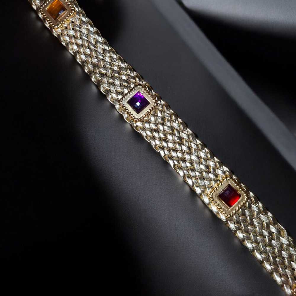 Vintage Metallic Gold Braided Bejeweled Belt - image 8