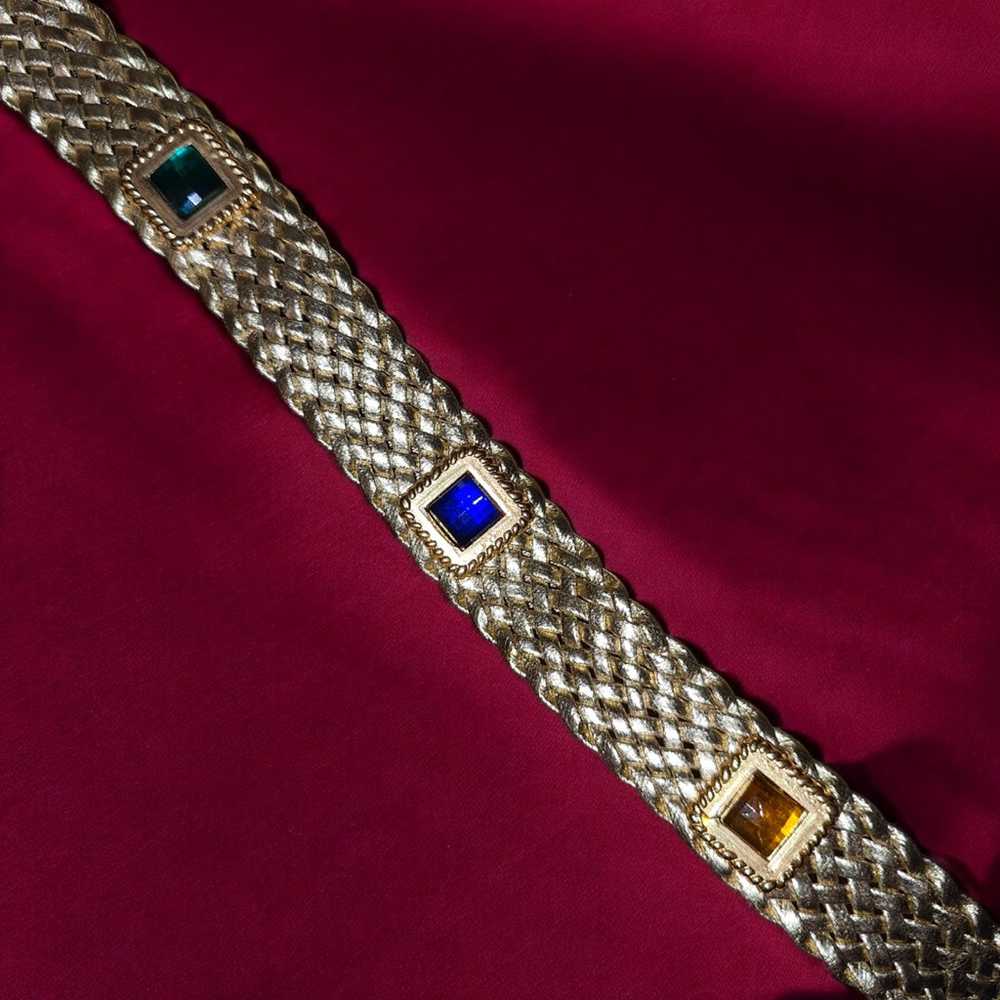 Vintage Metallic Gold Braided Bejeweled Belt - image 9