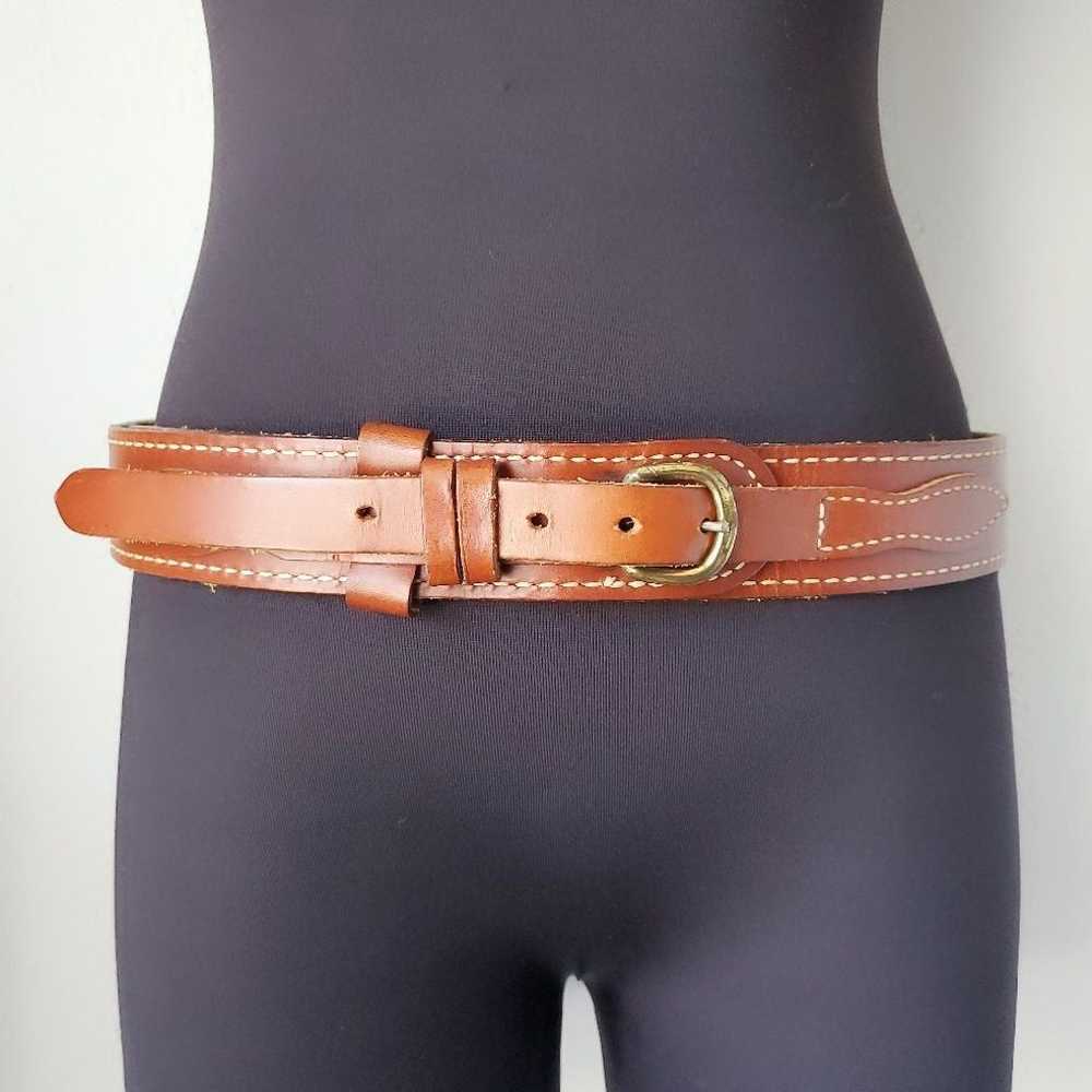 Vintage Wide Leather Belt Cognac Brown - image 1