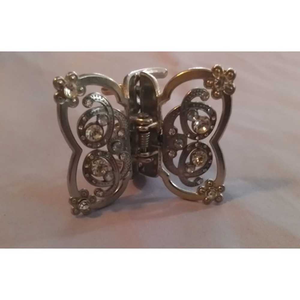 Vintage Butterfly Hair Claw Clip With Rhinestones… - image 2