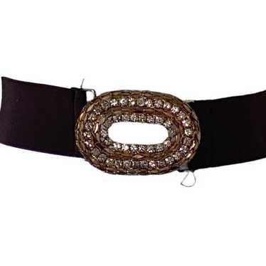 Vintage Rhinestone Studded Brown Gold Elastic Str… - image 1