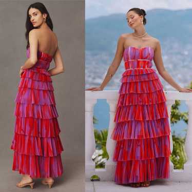 Hutch Strapless Tiered Tulle Maxi Dress S - image 1