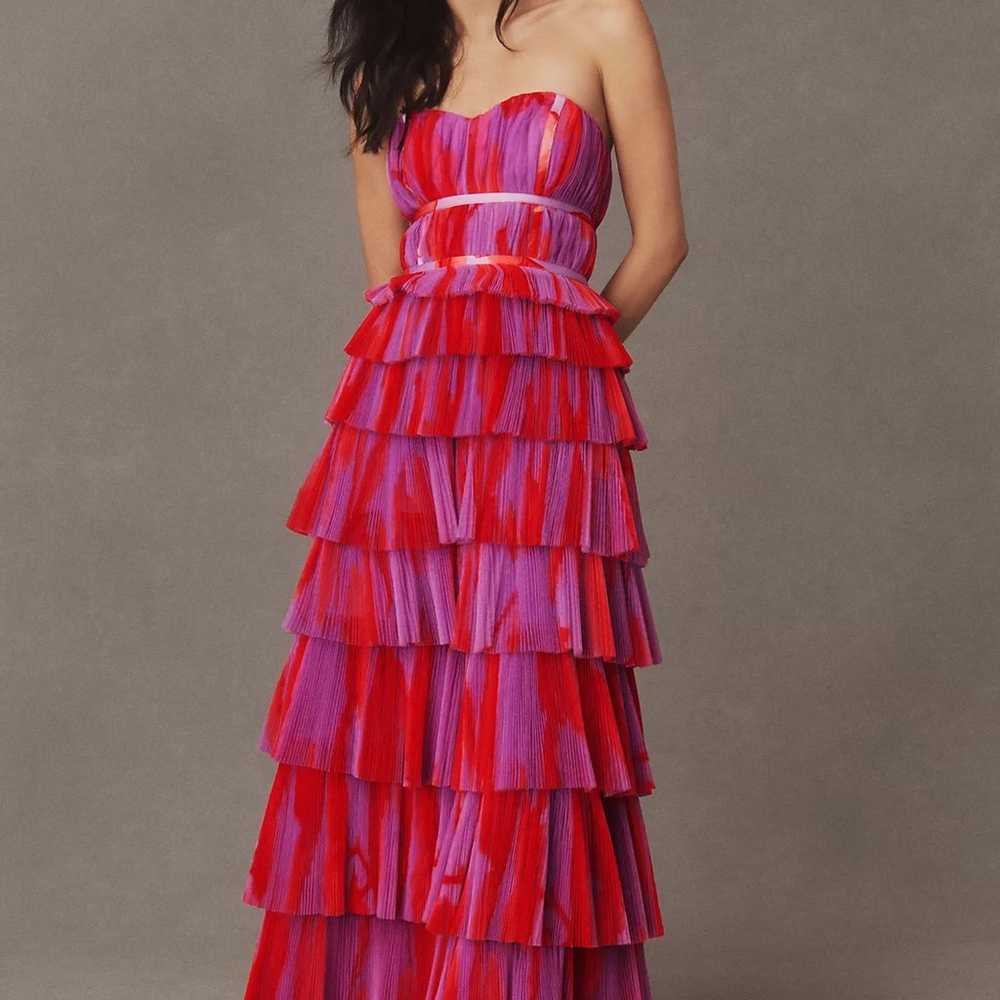 Hutch Strapless Tiered Tulle Maxi Dress S - image 4