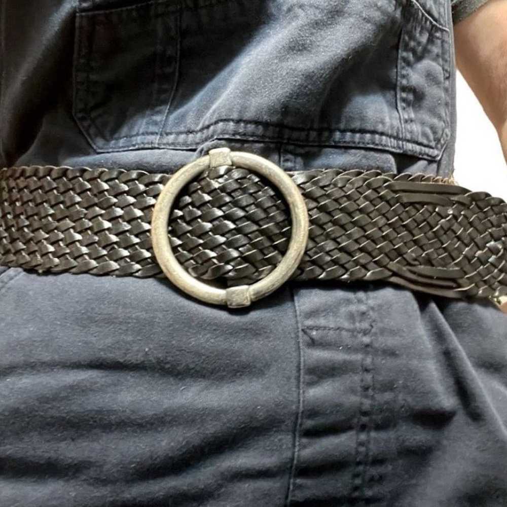 Wide Leather Woven Belt With Heavy Silver Tone O … - image 2