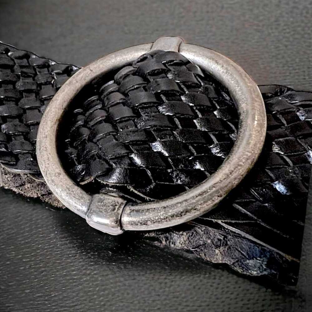 Wide Leather Woven Belt With Heavy Silver Tone O … - image 3