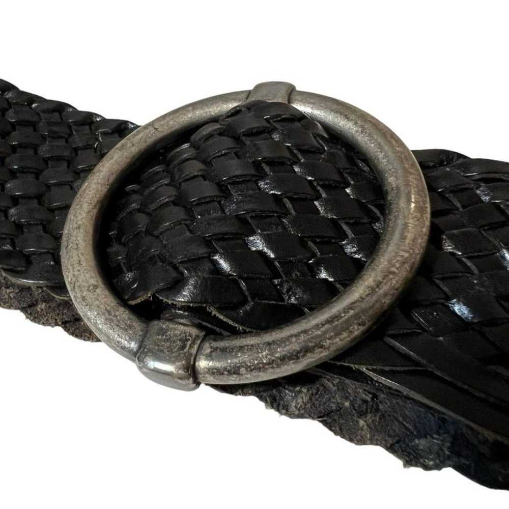 Wide Leather Woven Belt With Heavy Silver Tone O … - image 5