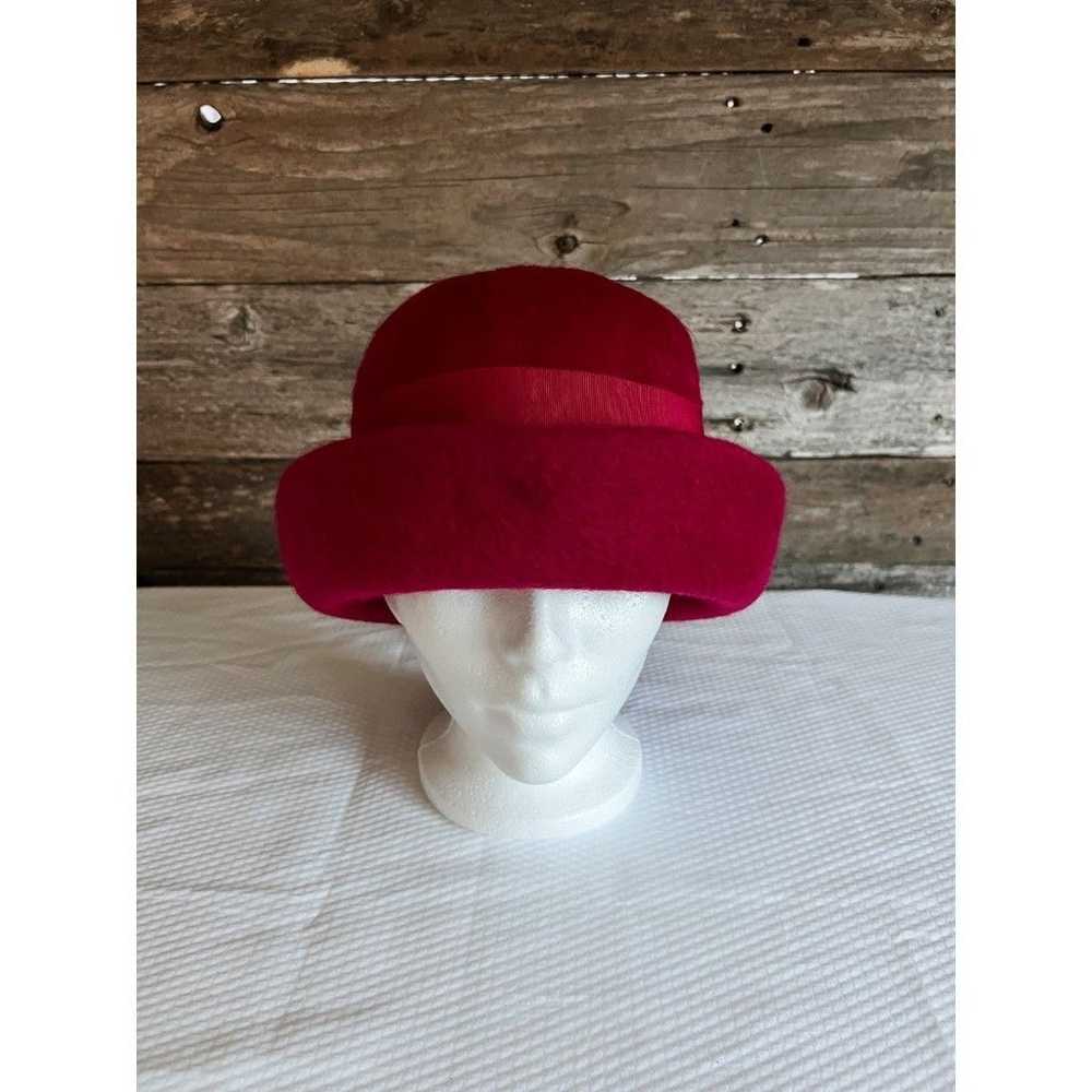 Vintage 1960s Cranberry Wool Bowler Womens Hat - … - image 2