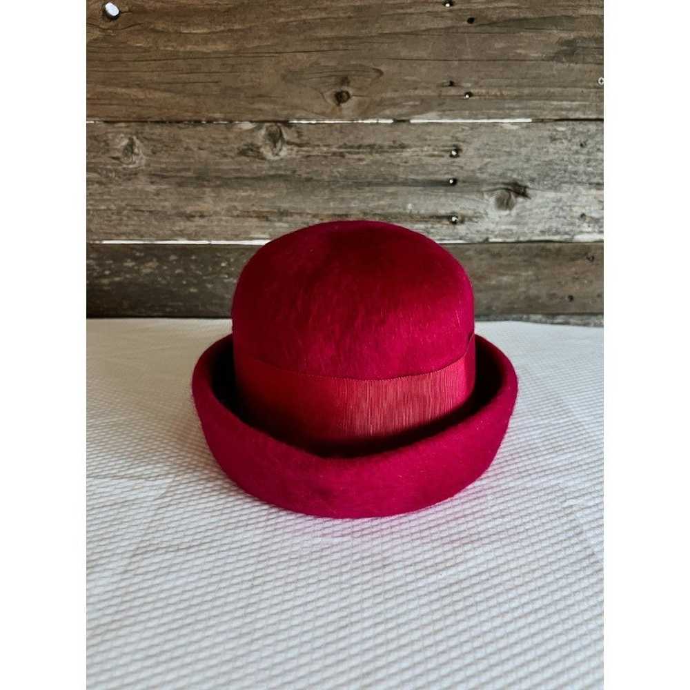 Vintage 1960s Cranberry Wool Bowler Womens Hat - … - image 5