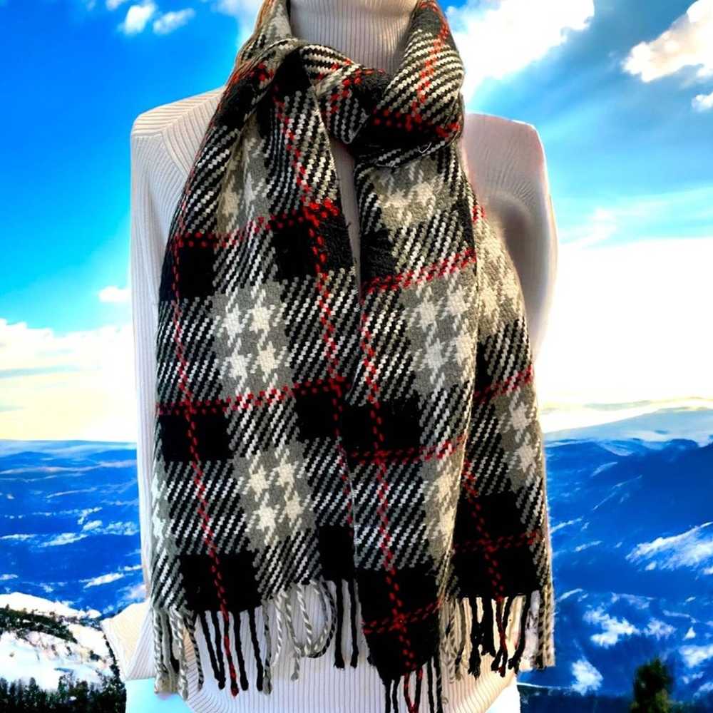 Cashmere Plaid Scarf Womens Unisex Tartan Black G… - image 1