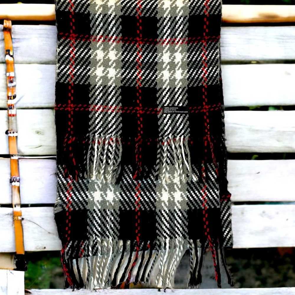 Cashmere Plaid Scarf Womens Unisex Tartan Black G… - image 3