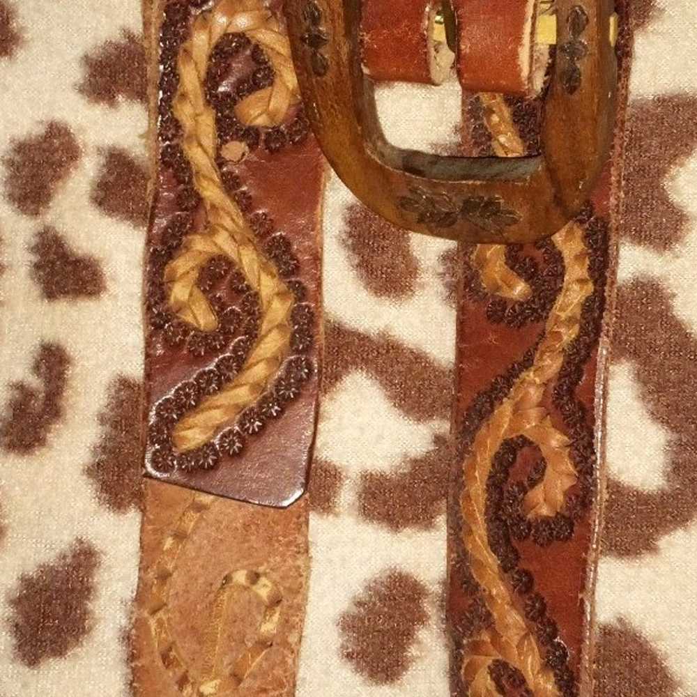 Vintage Hand~Crafted Mahogany Leather Belt•28"~34… - image 11