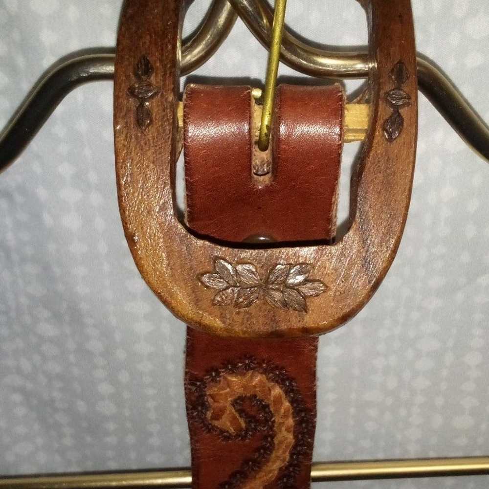 Vintage Hand~Crafted Mahogany Leather Belt•28"~34… - image 2