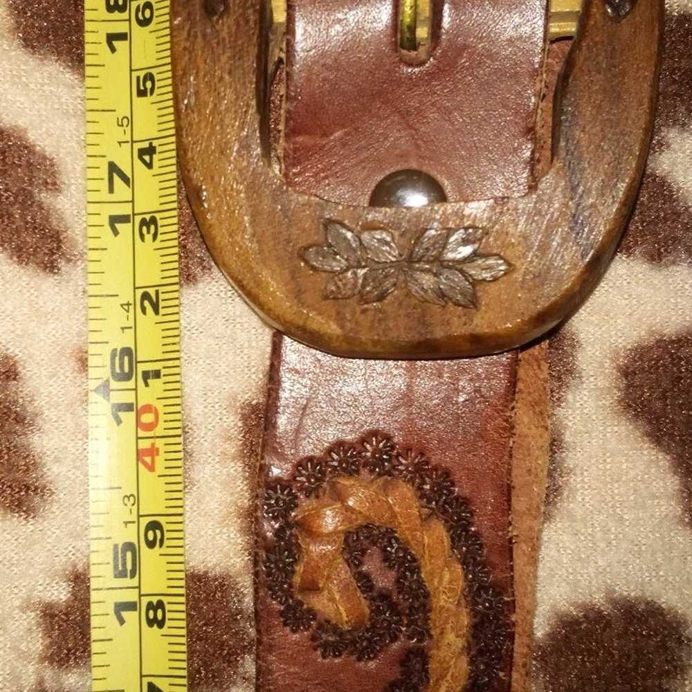 Vintage Hand~Crafted Mahogany Leather Belt•28"~34… - image 7