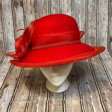 Vintage Womens Red Felt Derby Church Hat - image 1