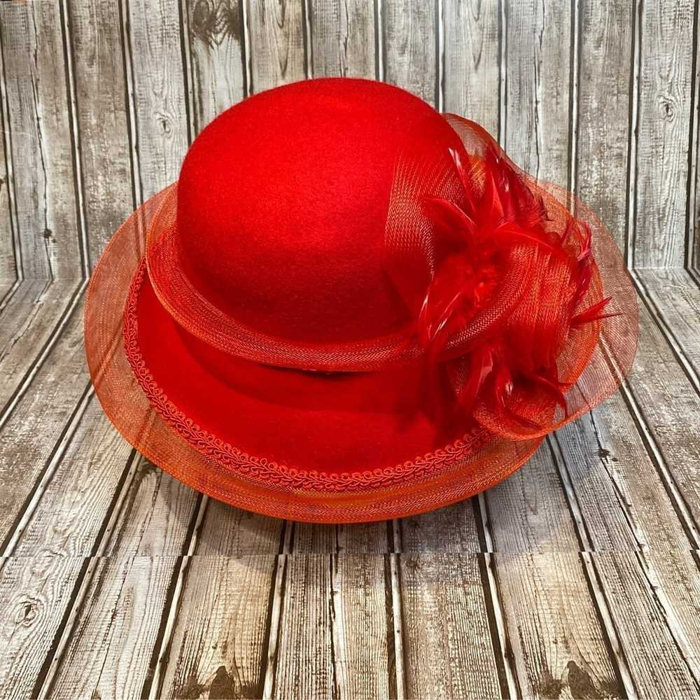 Vintage Womens Red Felt Derby Church Hat - image 4