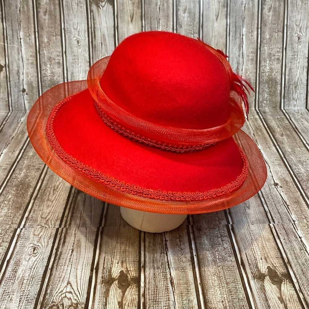 Vintage Womens Red Felt Derby Church Hat - image 5