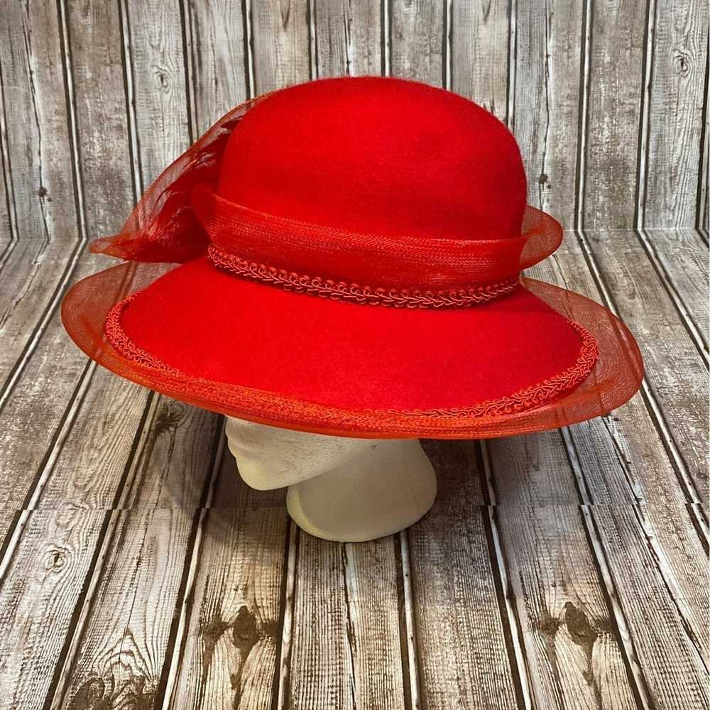 Vintage Womens Red Felt Derby Church Hat - image 6