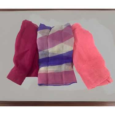 Vintage Lot 3 Ladies Scarfs 3 Pink, Hot Pink & Pu… - image 1