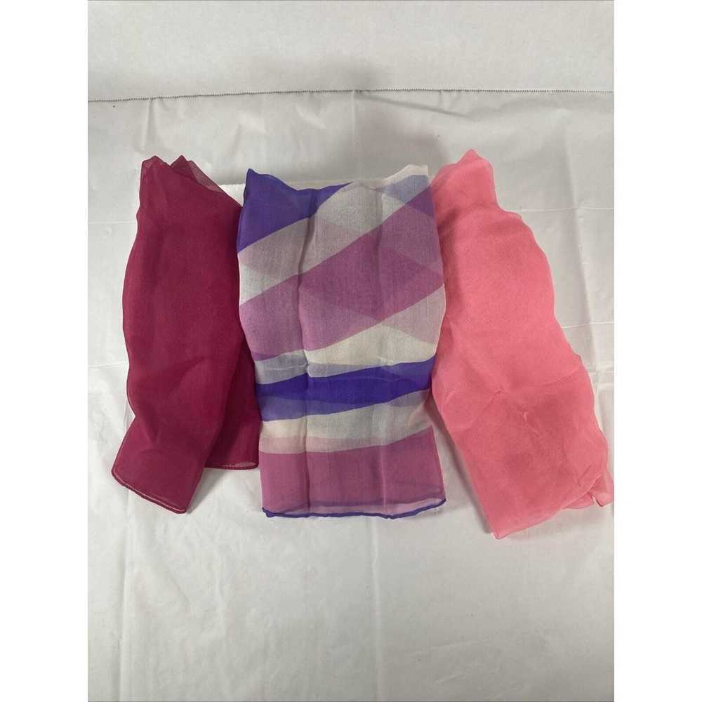 Vintage Lot 3 Ladies Scarfs 3 Pink, Hot Pink & Pu… - image 2