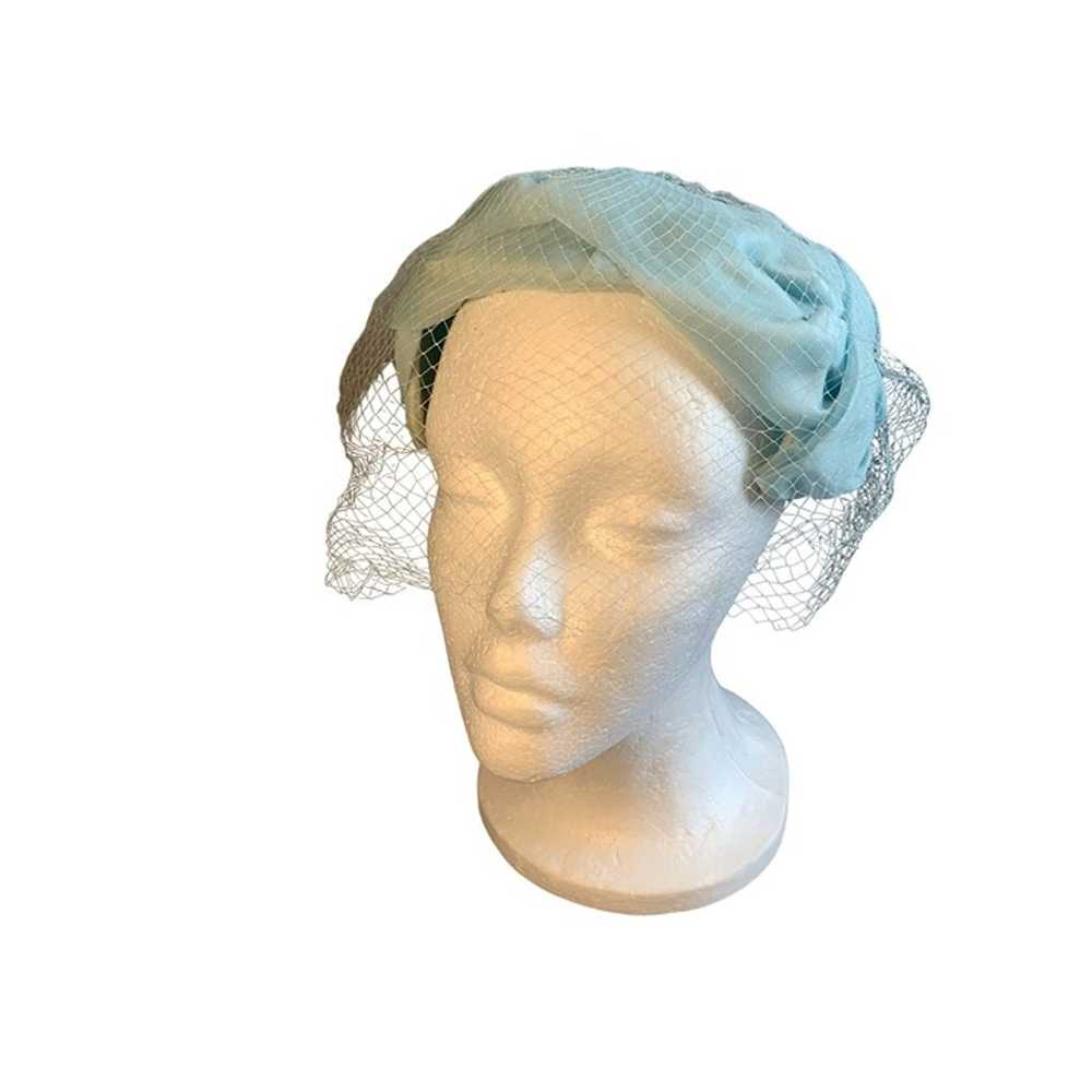 Ladies Light Blue Hat with Netting Vintage - image 1