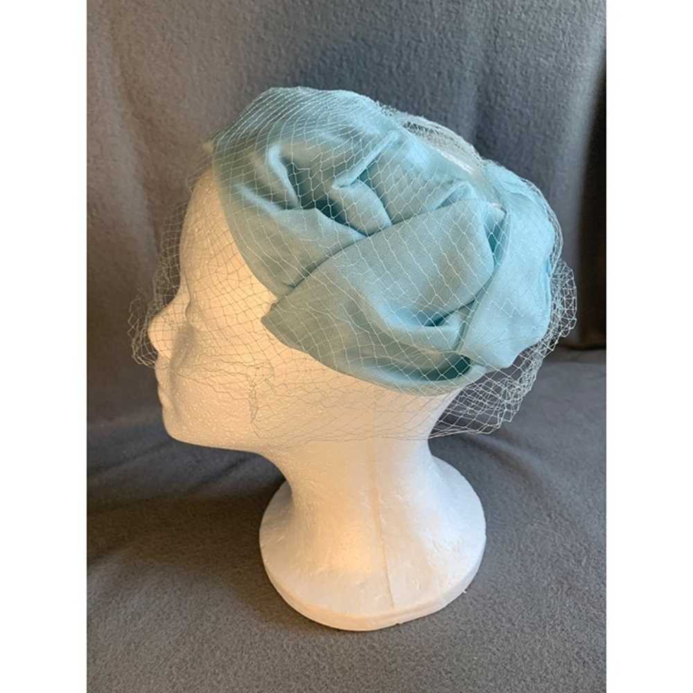 Ladies Light Blue Hat with Netting Vintage - image 2